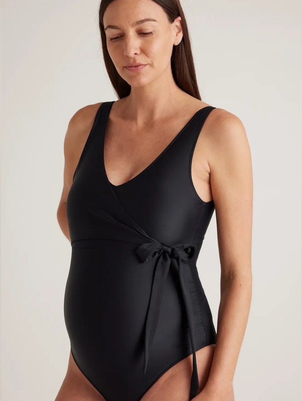 Quince Italian Maternity Wrap One-Piece Swimsuit, Black, XL